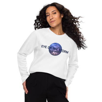 Eye of the Storm Unisex organic raglan sweatshirt (dark logo)