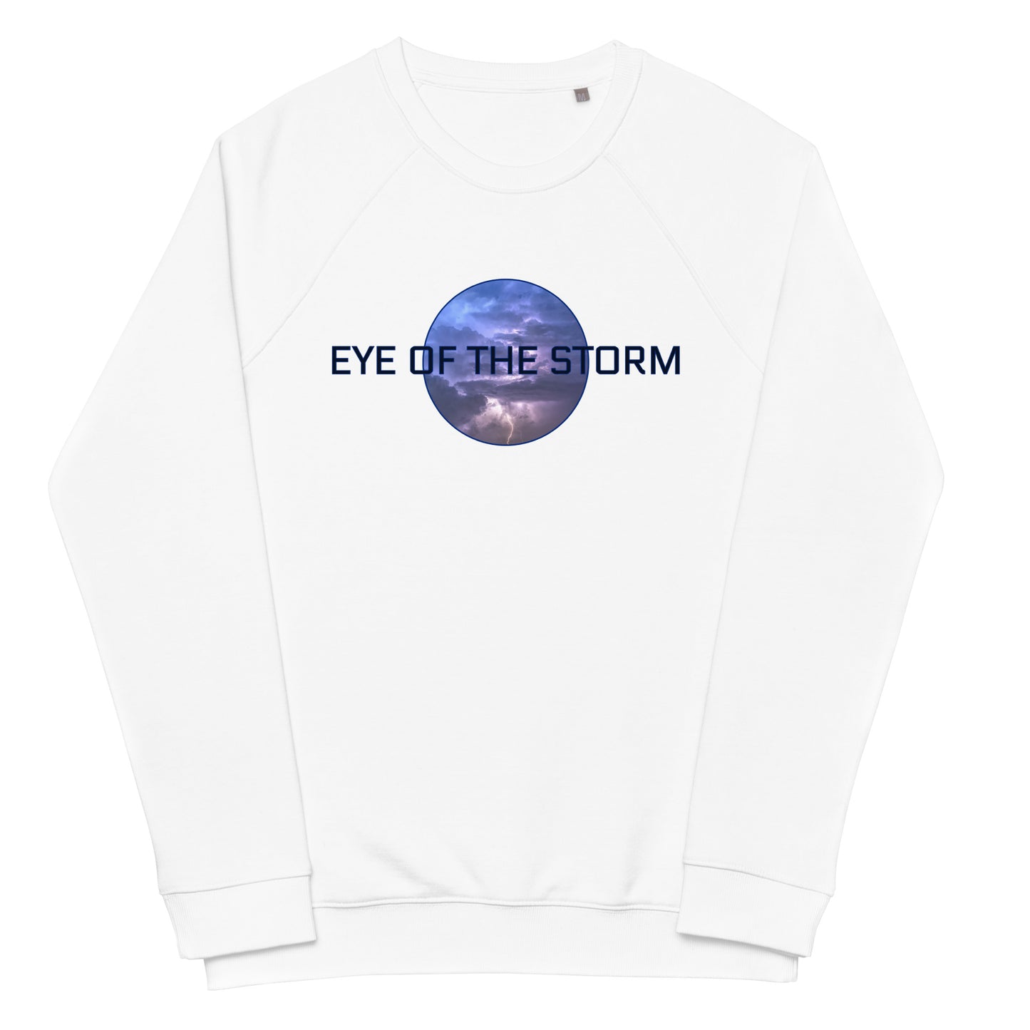 Eye of the Storm Unisex organic raglan sweatshirt (dark logo)