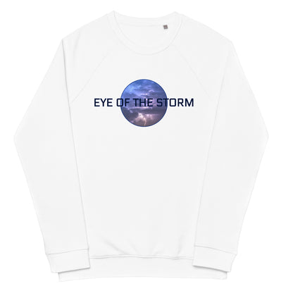 Eye of the Storm Unisex organic raglan sweatshirt (dark logo)