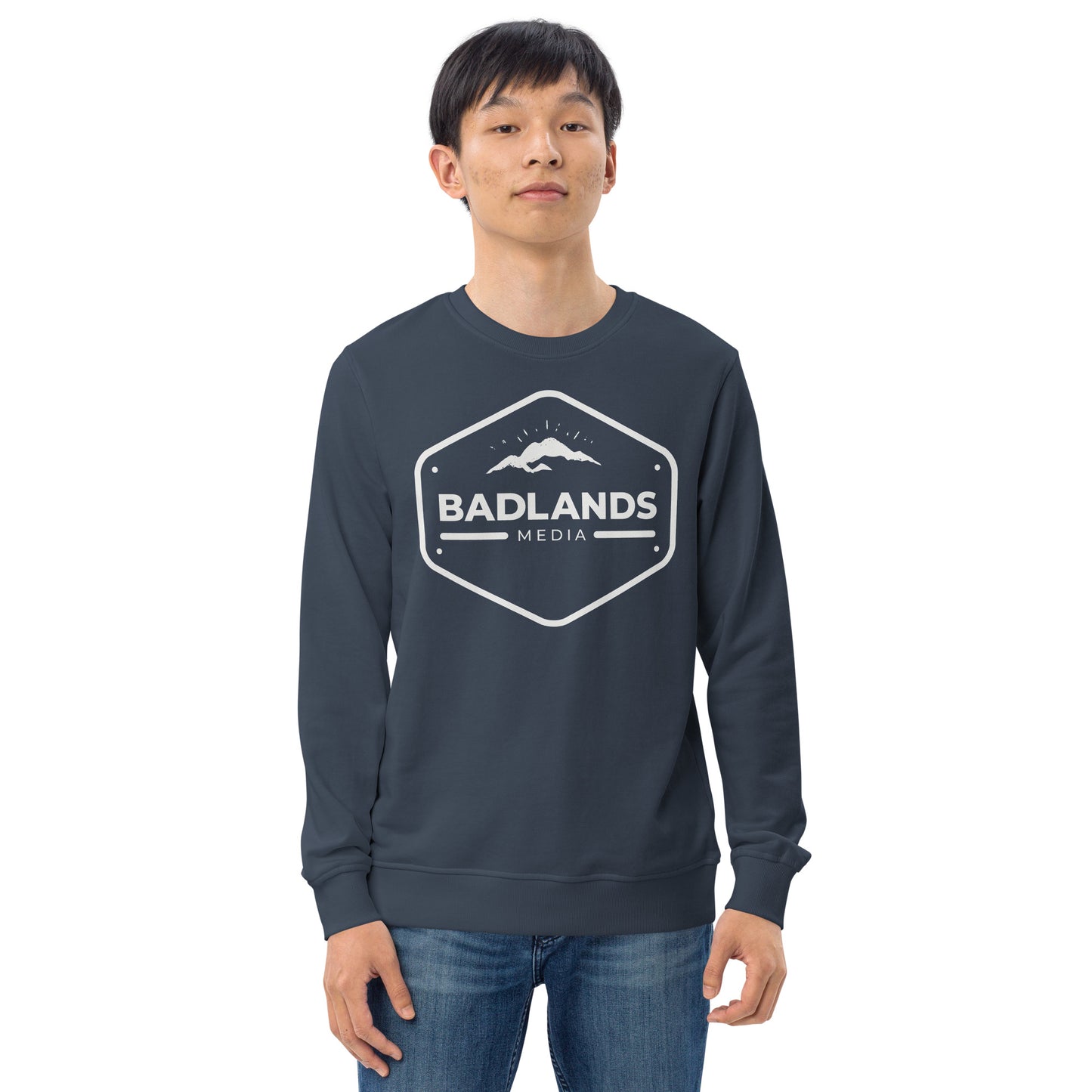 Badlands Unisex Crewneck Organic Sweatshirt with white logo