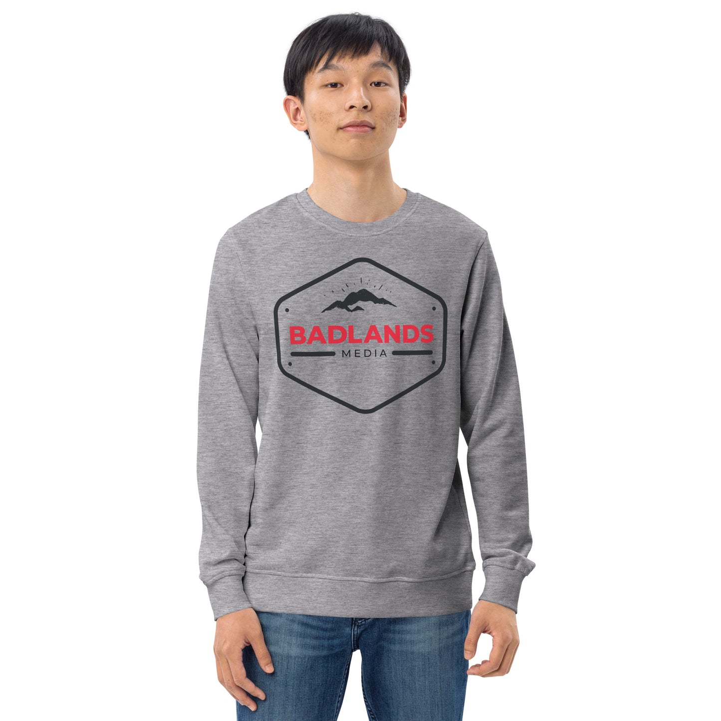 Badlands Unisex Crewneck Organic Sweatshirt with red/blk logo