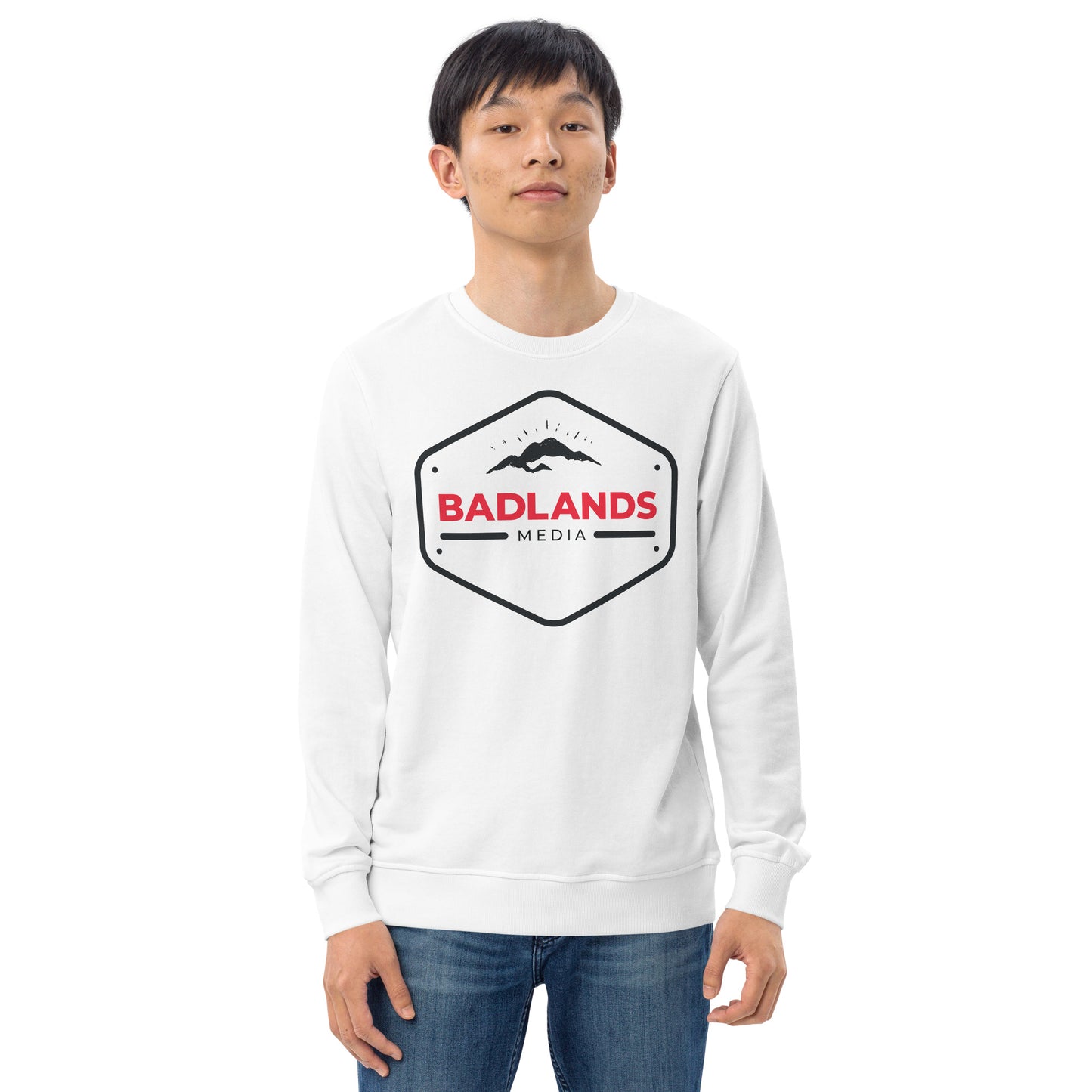 Badlands Unisex Crewneck Organic Sweatshirt with red/blk logo