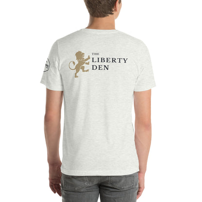 The Liberty Den Front Locket Logo Unisex t-shirt (dark logo)