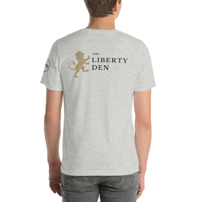 The Liberty Den Front Locket Logo Unisex t-shirt (dark logo)