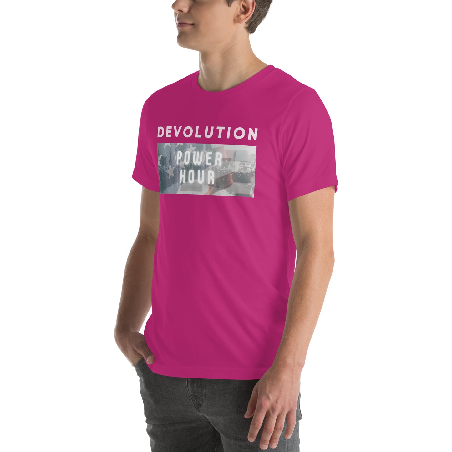 Devolution Power Hour Unisex t-shirt (light logo)