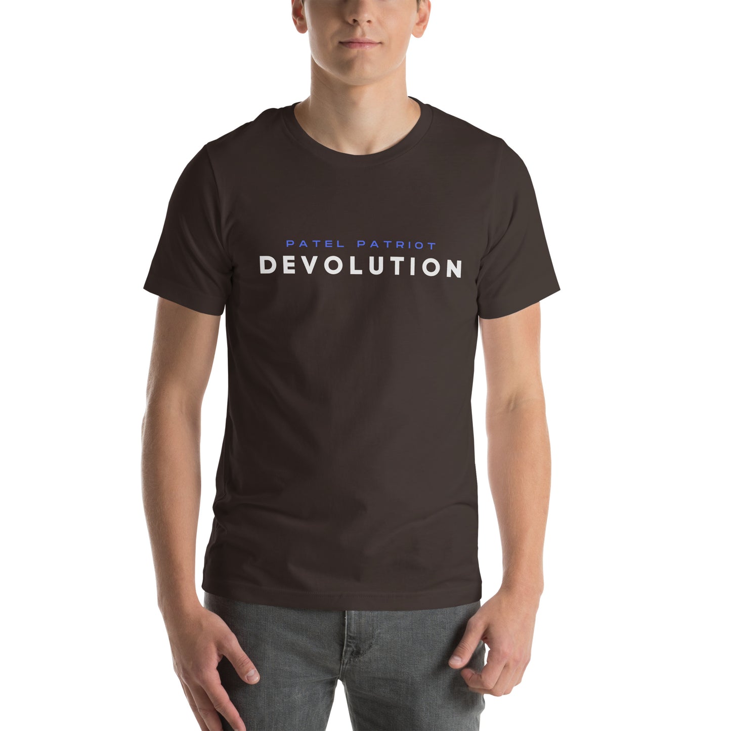 Devolution Unisex t-shirt (white and blue logo)