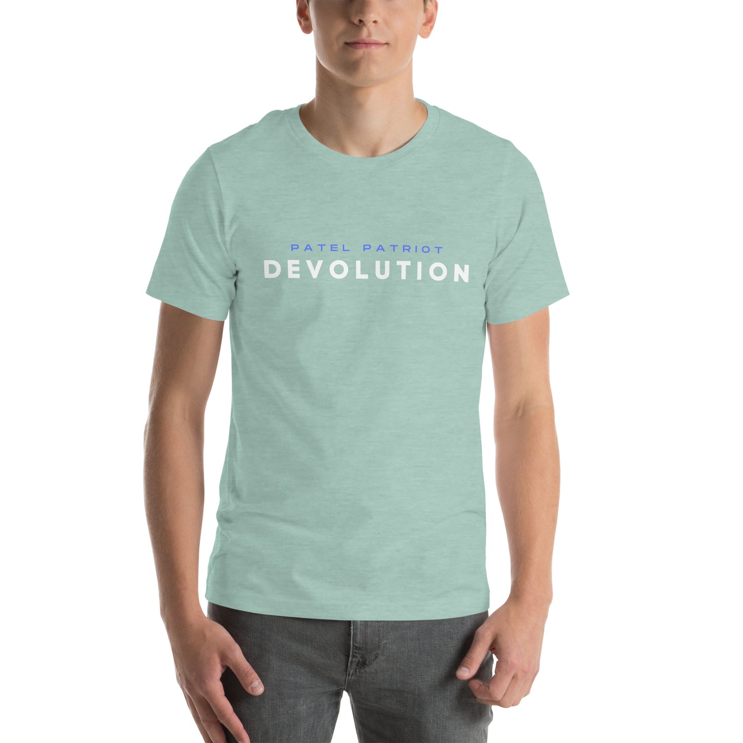 Devolution Unisex t-shirt (white and blue logo)