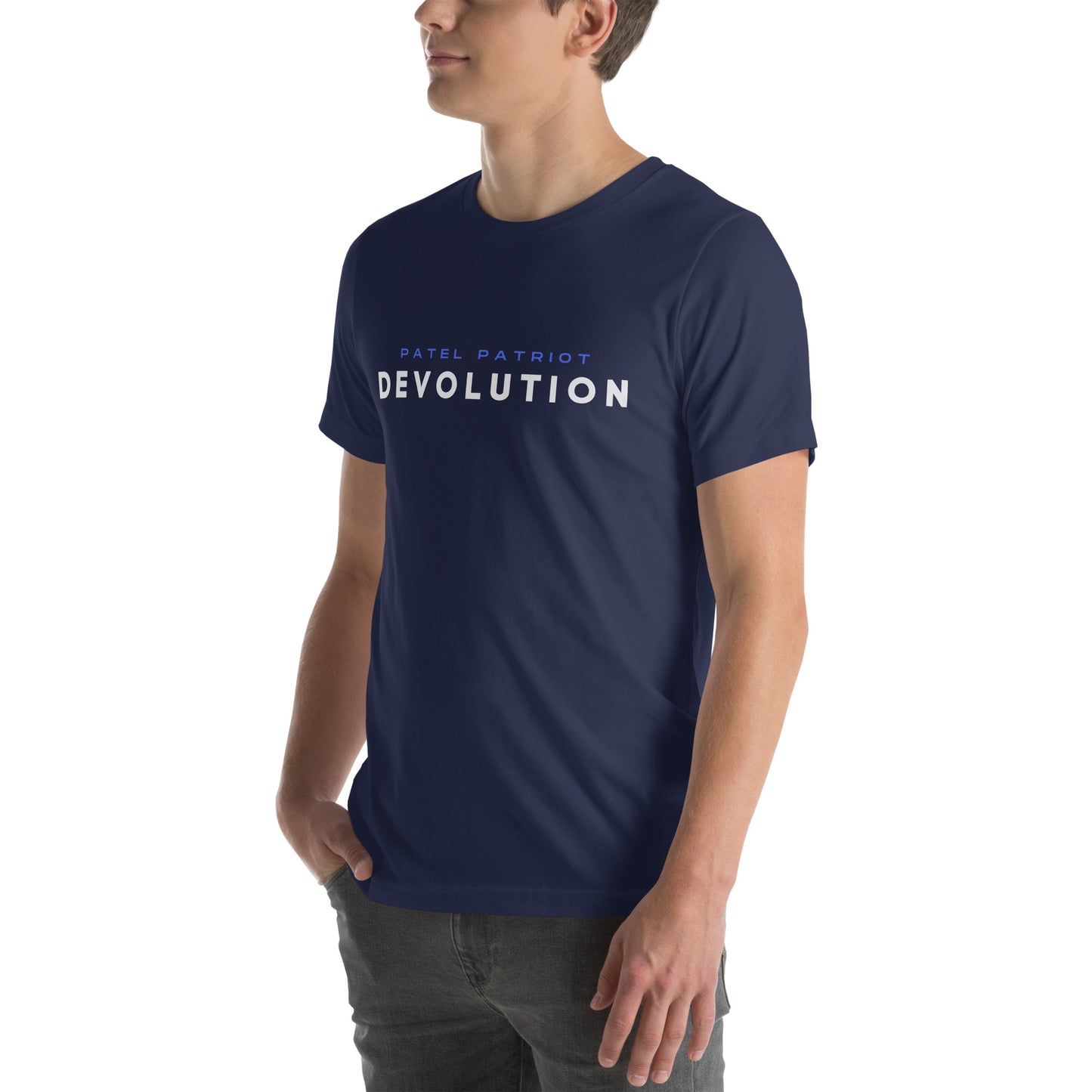 Devolution Unisex t-shirt (white and blue logo)