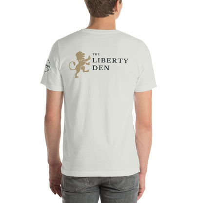 The Liberty Den Front Locket Logo Unisex t-shirt (dark logo)