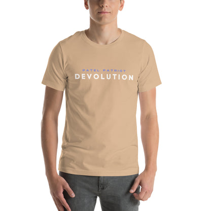 Devolution Unisex t-shirt (white and blue logo)