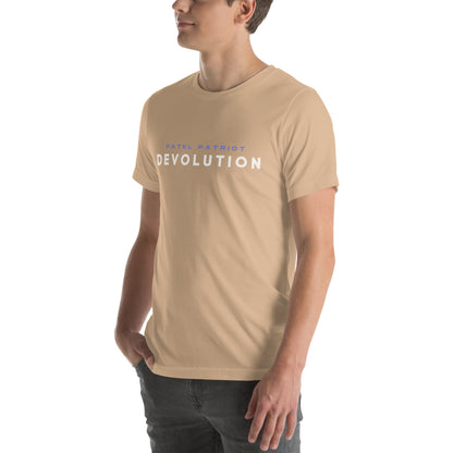 Devolution Unisex t-shirt (white and blue logo)