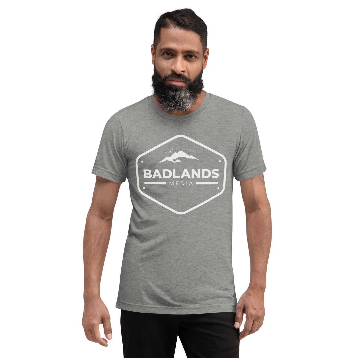 Badlands Unisex Relaxed Fit Tri-Blend Short Sleeve T-Shirt (white logo)