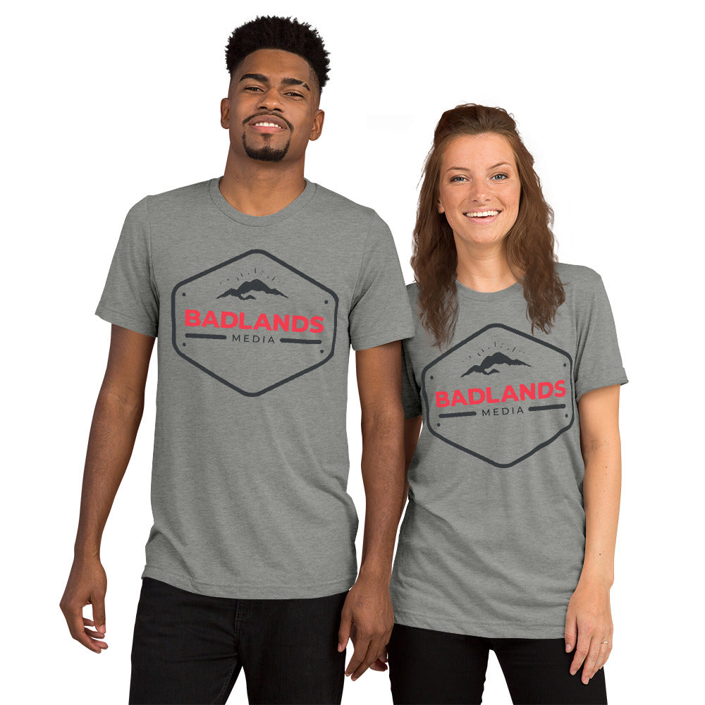 Badlands Unisex Relaxed Fit Tri-Blend Short Sleeve T-Shirt (red/blk logo)