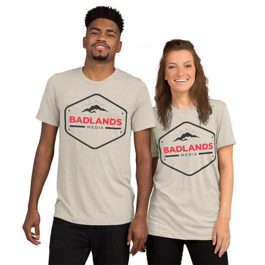 Badlands Unisex Relaxed Fit Tri-Blend Short Sleeve T-Shirt (red/blk logo)