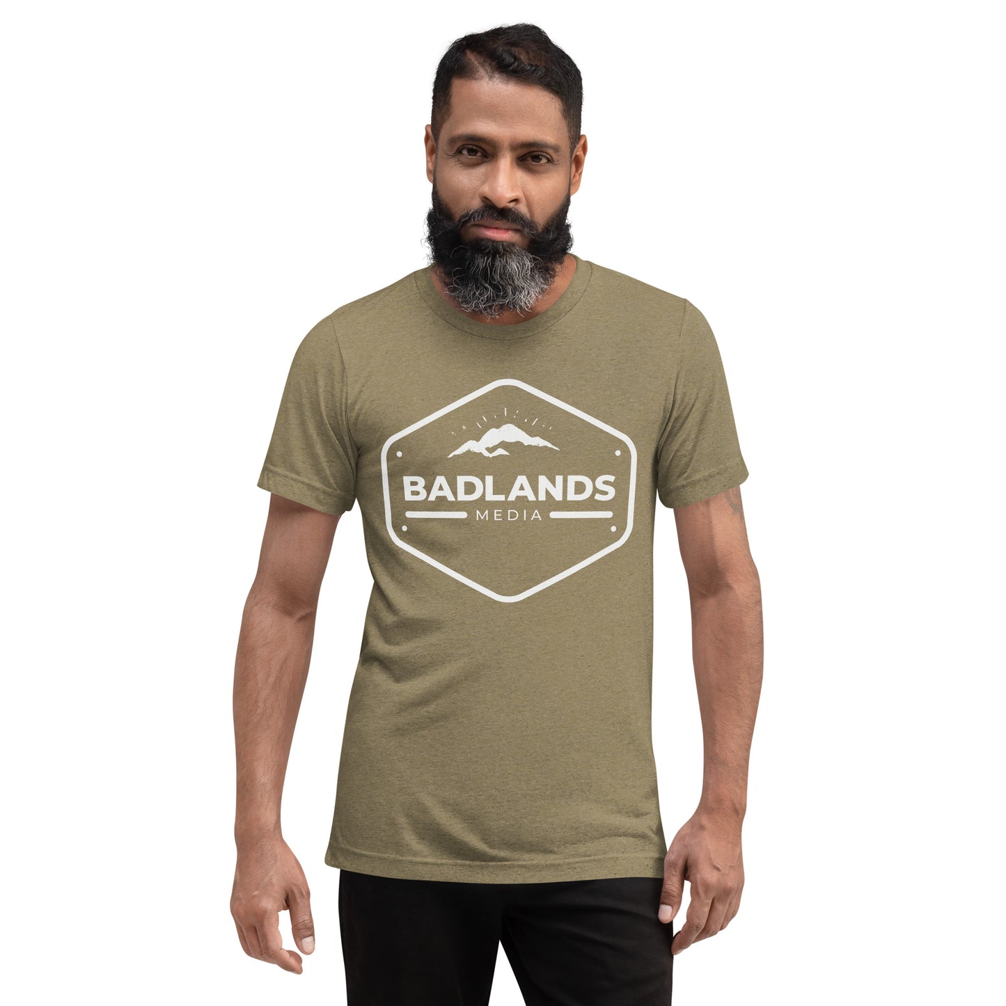 Badlands Unisex Relaxed Fit Tri-Blend Short Sleeve T-Shirt (white logo)