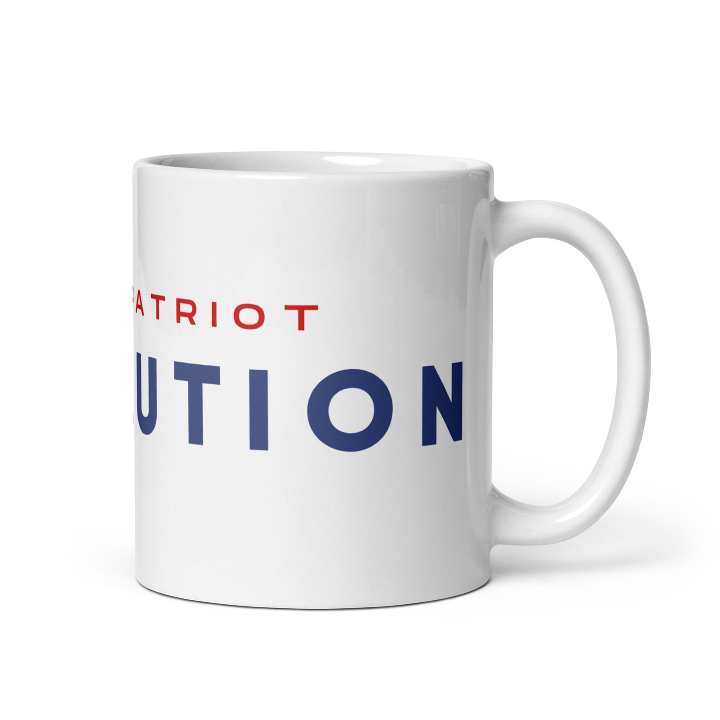 Devolution White glossy mug (red, white and blue)