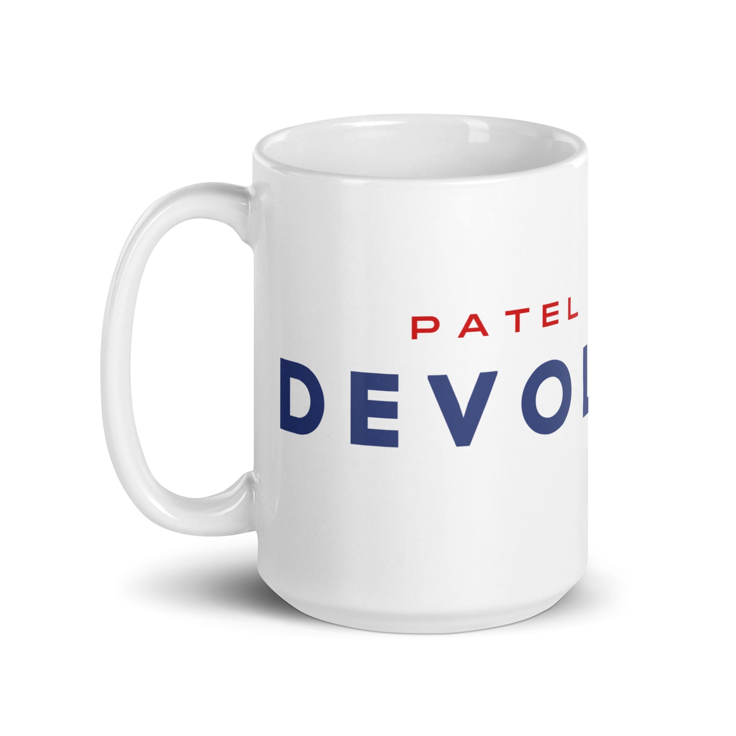 Devolution White glossy mug (red, white and blue)