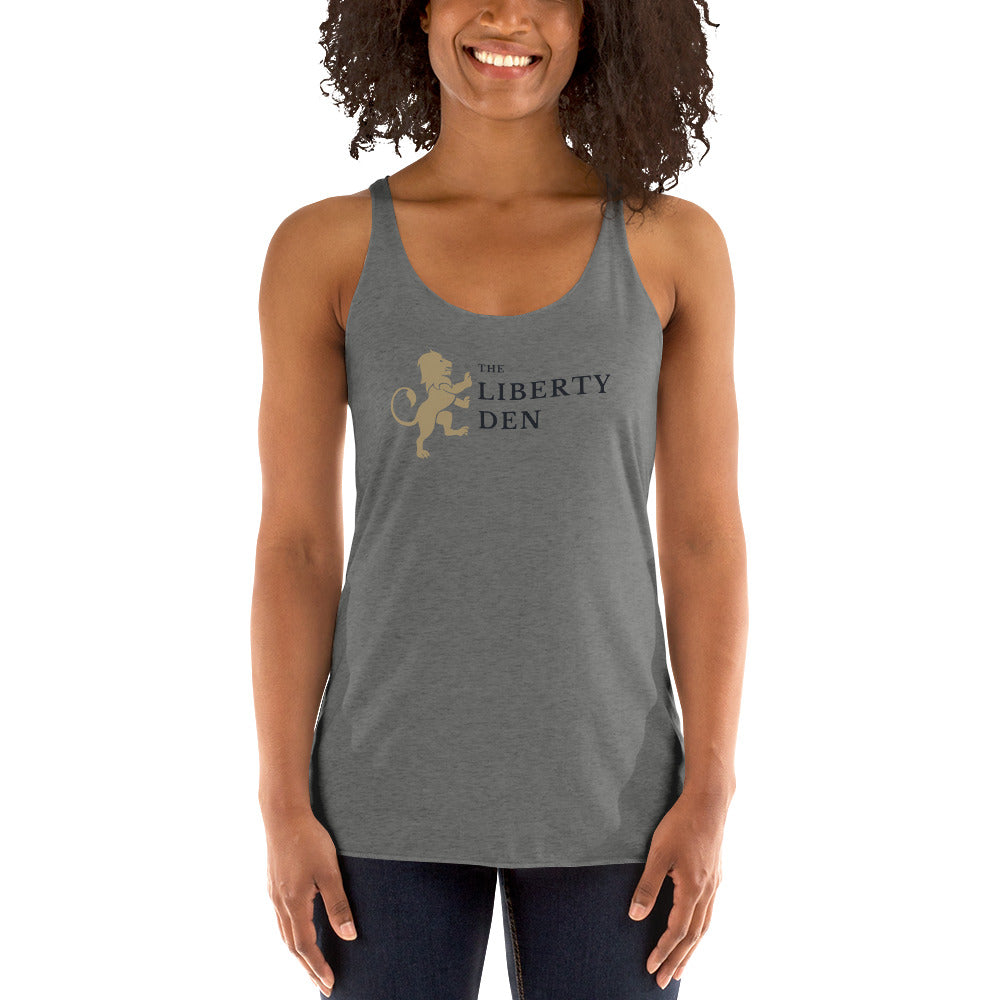 The Liberty Den Women's Racerback Tank (dark logo)