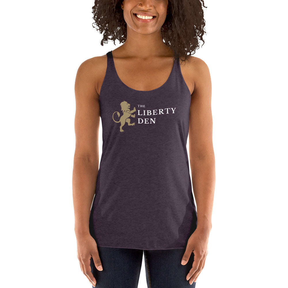 The Liberty Den Women's Racerback Tank (light logo)