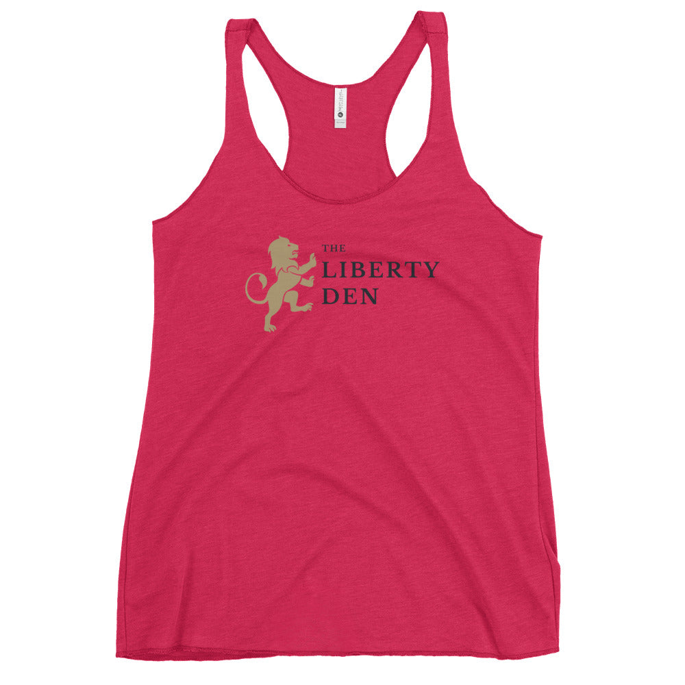 The Liberty Den Women's Racerback Tank (dark logo)