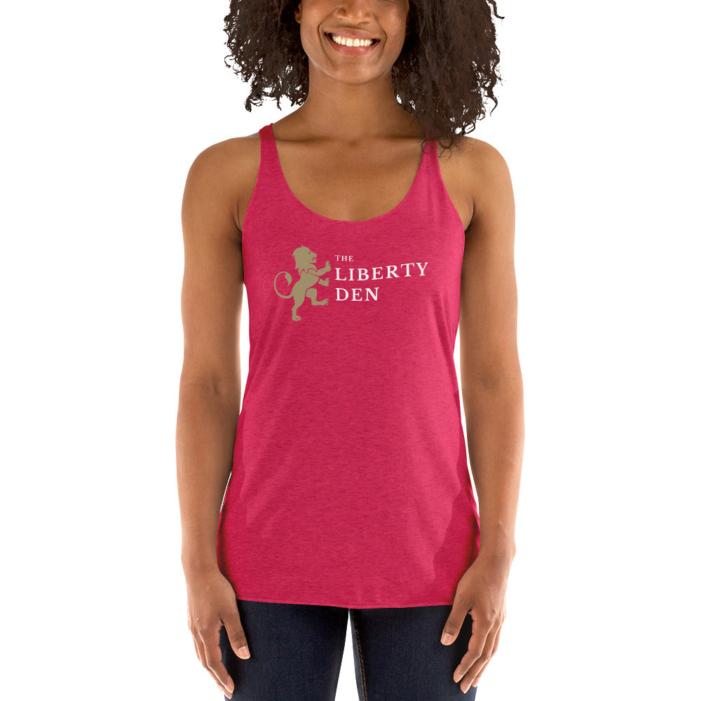 The Liberty Den Women's Racerback Tank (light logo)