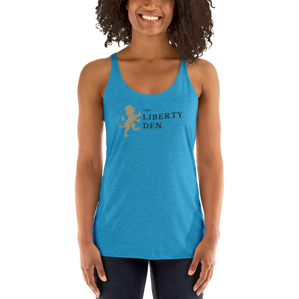 The Liberty Den Women's Racerback Tank (dark logo)