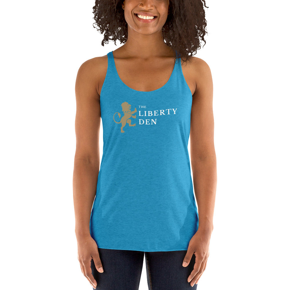 The Liberty Den Women's Racerback Tank (light logo)