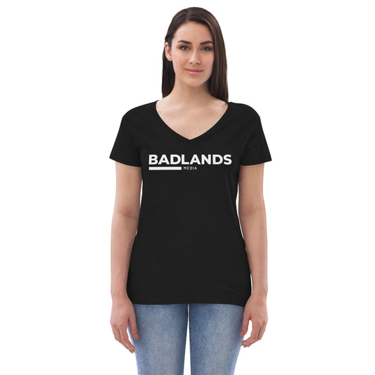 Badlands Women’s Recycled V-Neck T-Shirt (white logo)