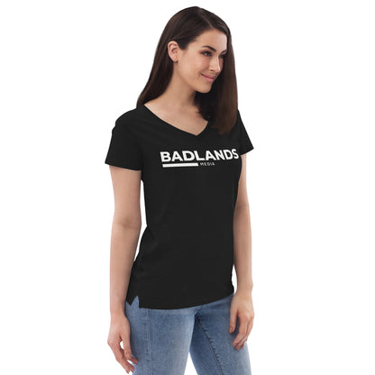 Badlands Women’s Recycled V-Neck T-Shirt (white logo)