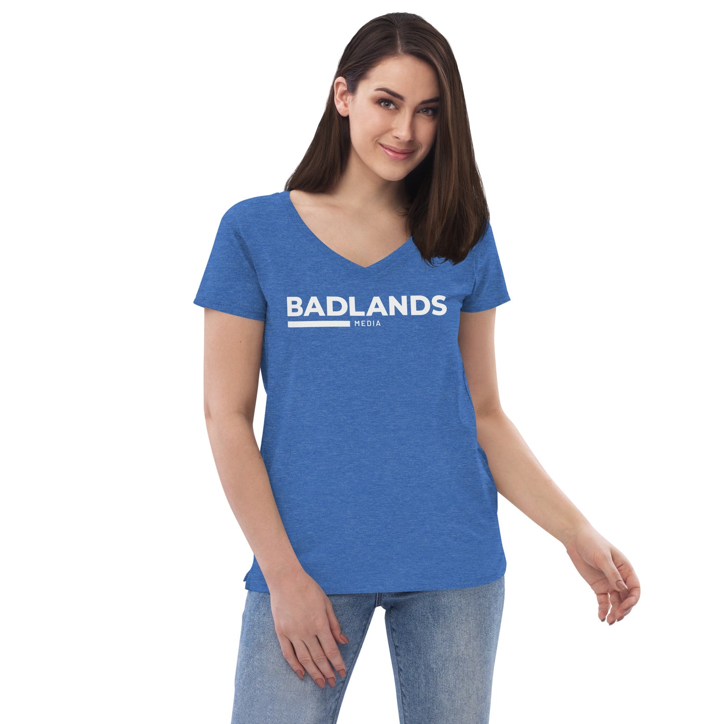 Badlands Women’s Recycled V-Neck T-Shirt (white logo)