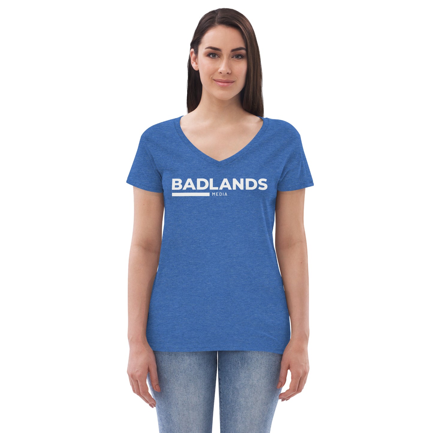 Badlands Women’s Recycled V-Neck T-Shirt (white logo)