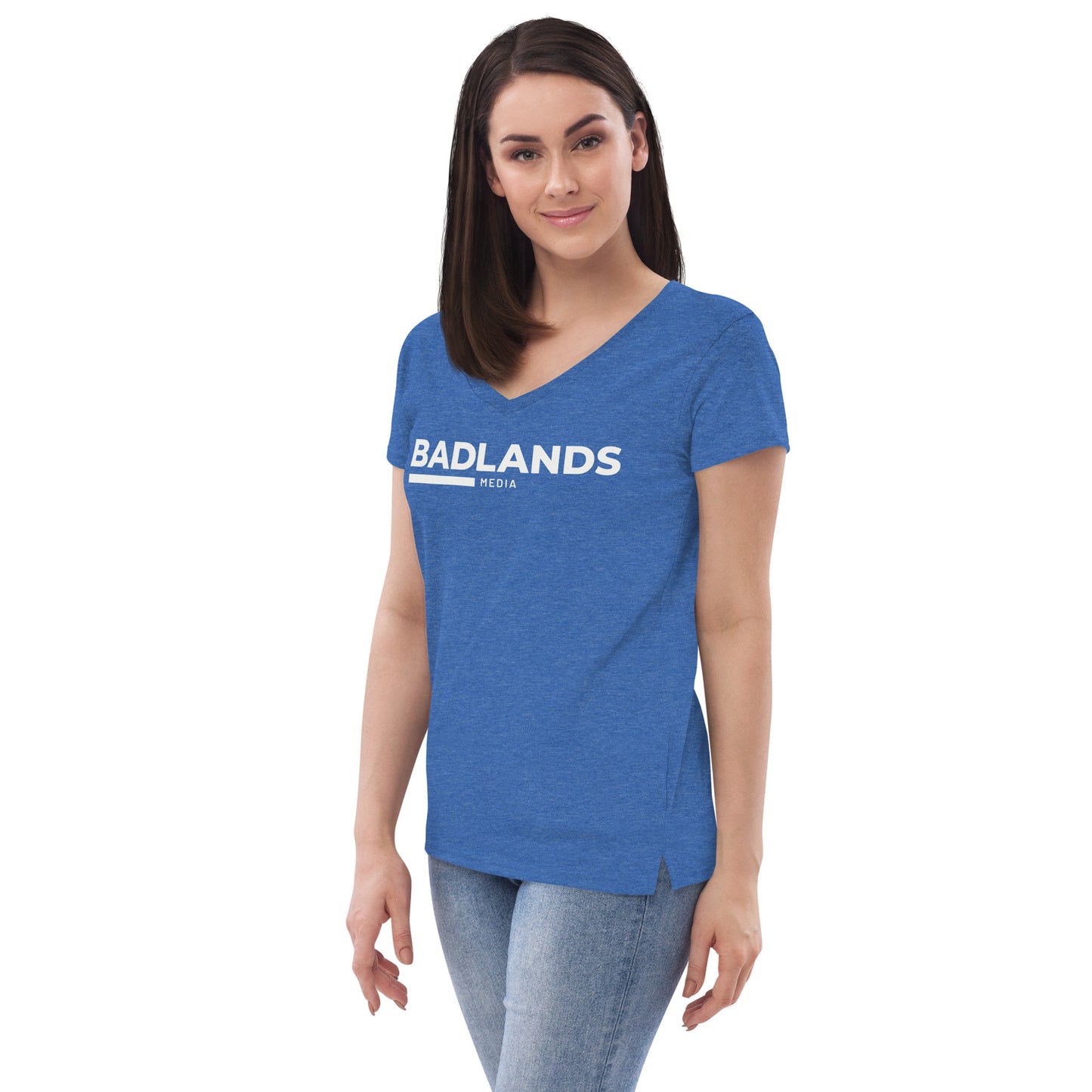 Badlands Women’s Recycled V-Neck T-Shirt (white logo)