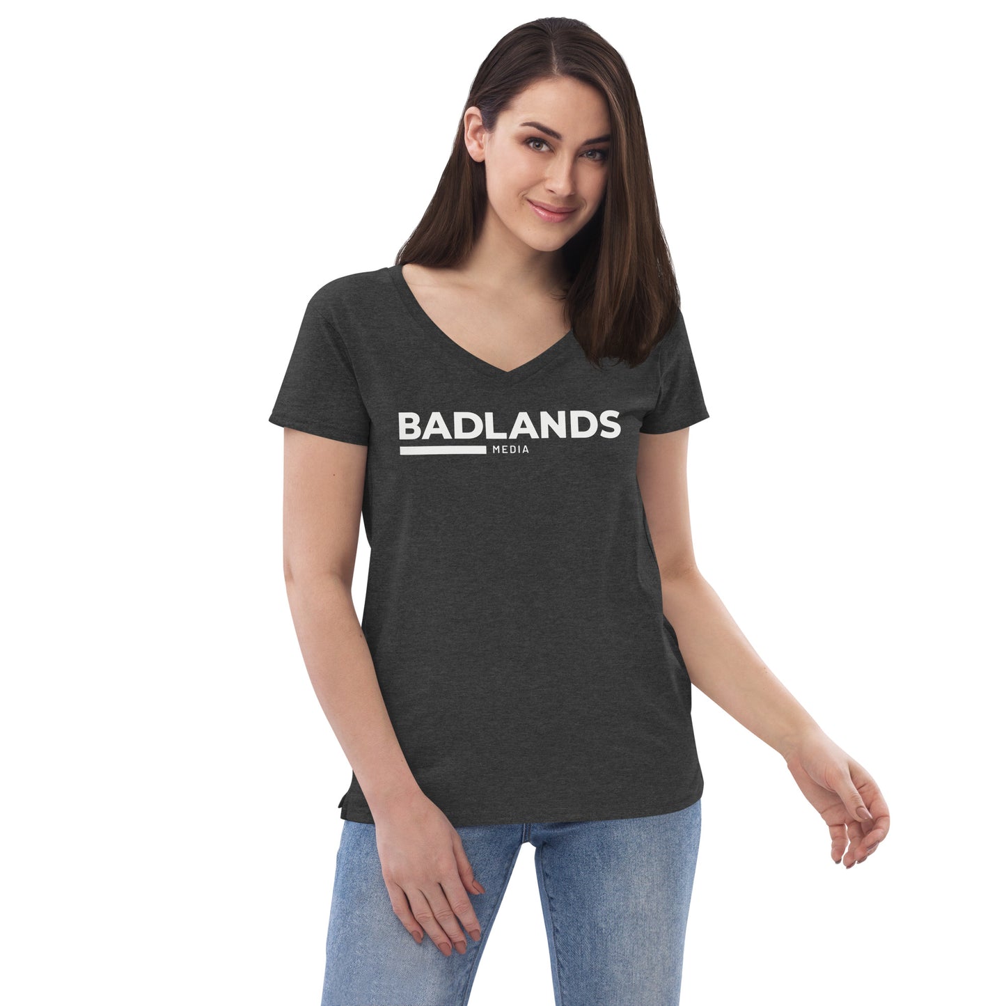 Badlands Women’s Recycled V-Neck T-Shirt (white logo)