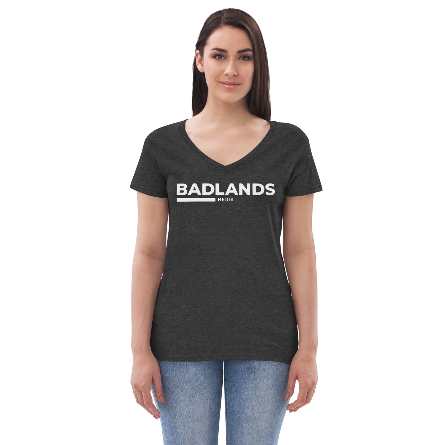 Badlands Women’s Recycled V-Neck T-Shirt (white logo)