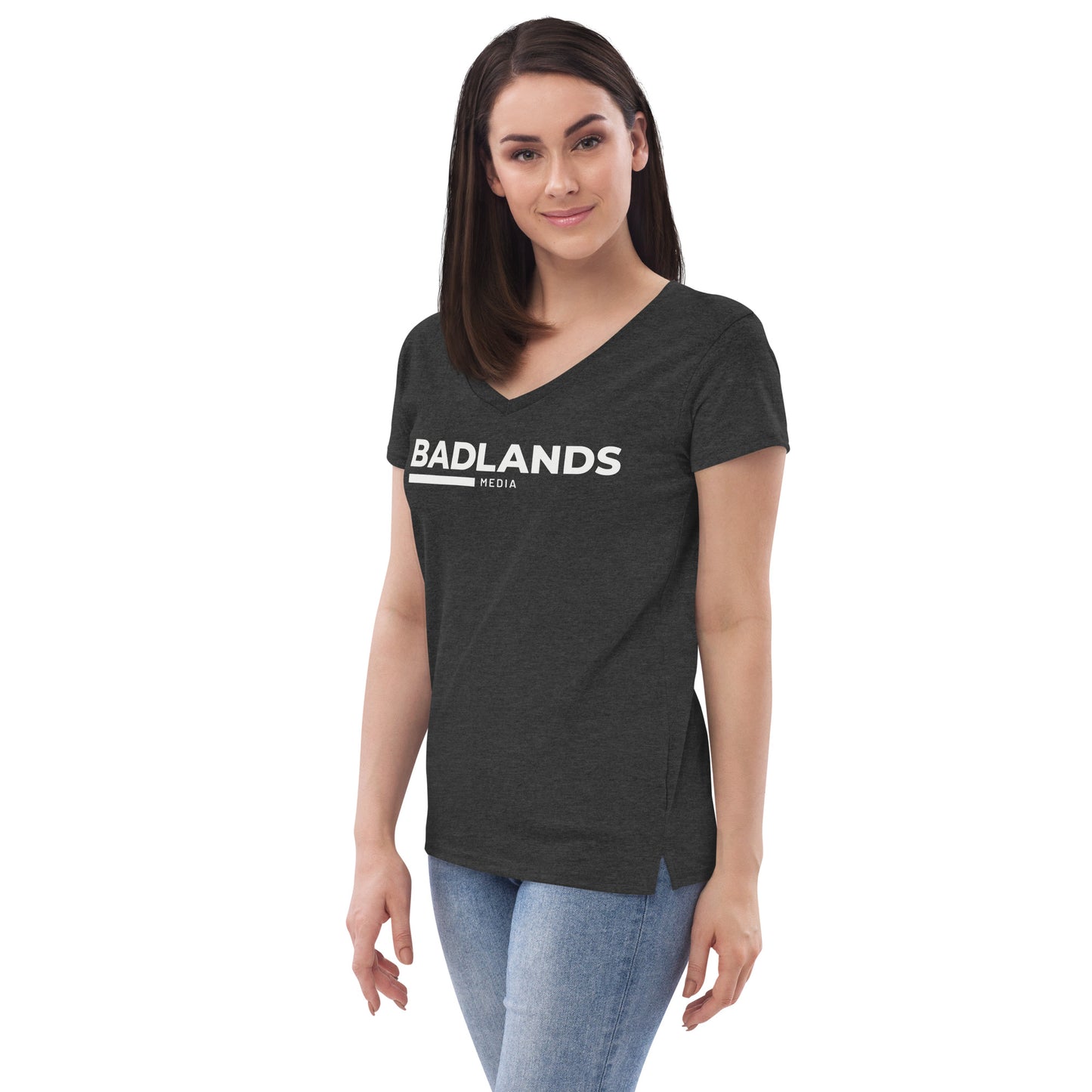 Badlands Women’s Recycled V-Neck T-Shirt (white logo)