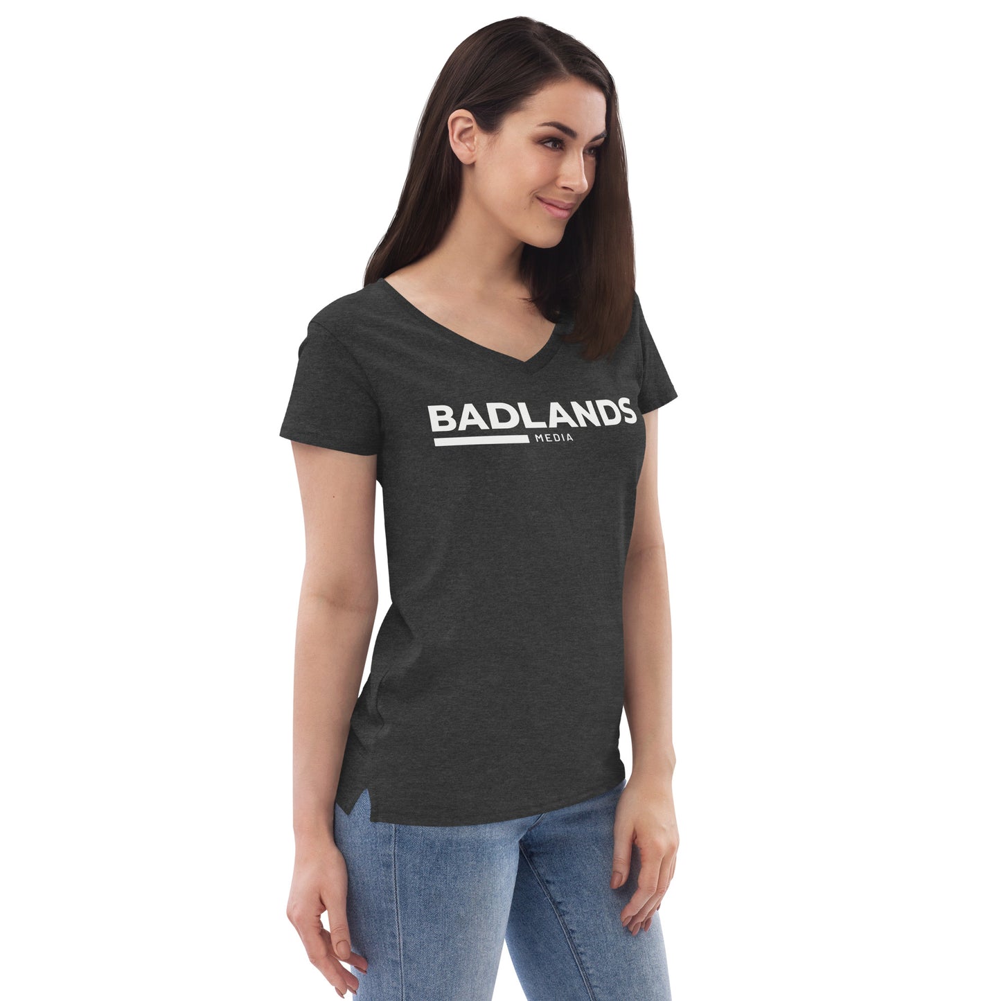 Badlands Women’s Recycled V-Neck T-Shirt (white logo)