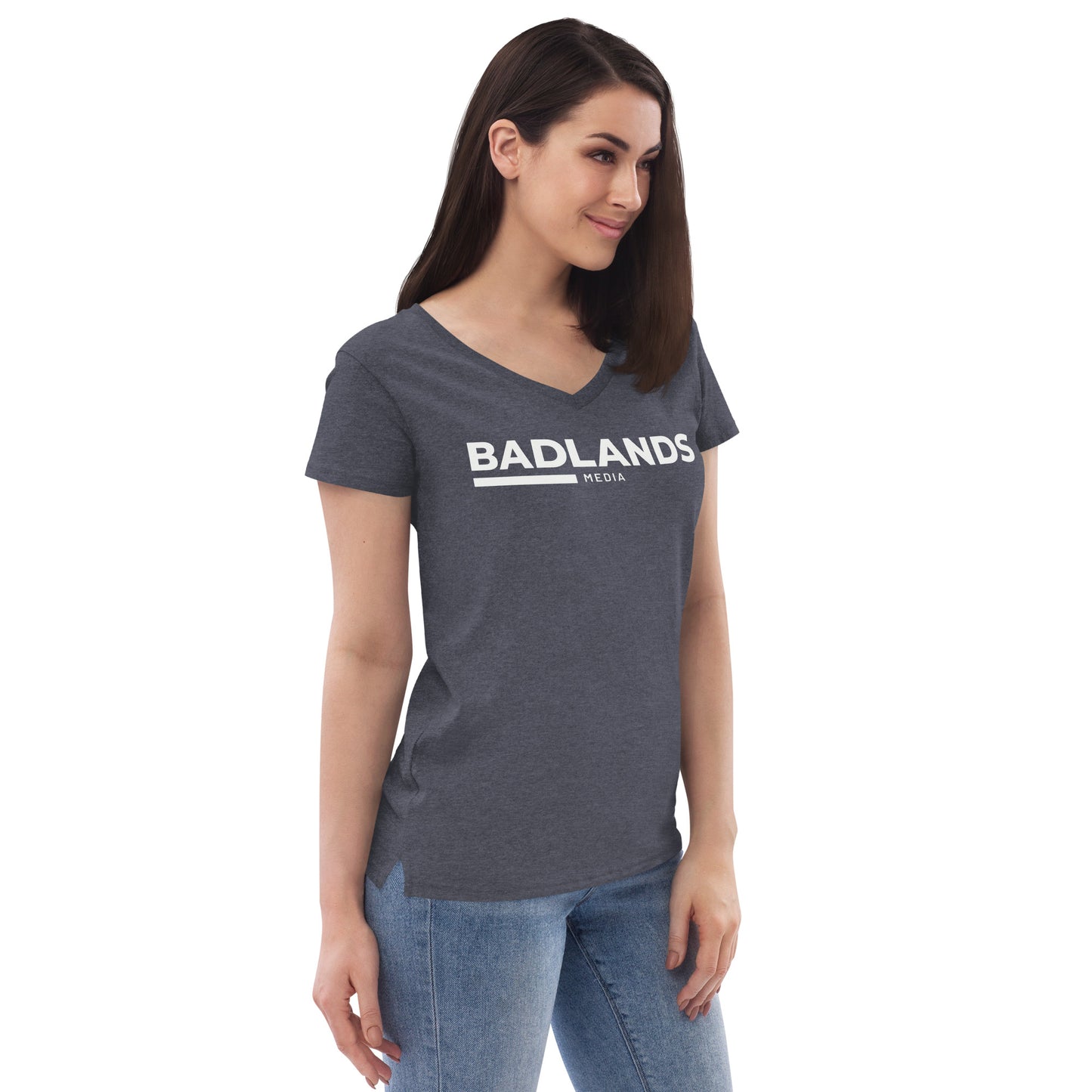 Badlands Women’s Recycled V-Neck T-Shirt (white logo)