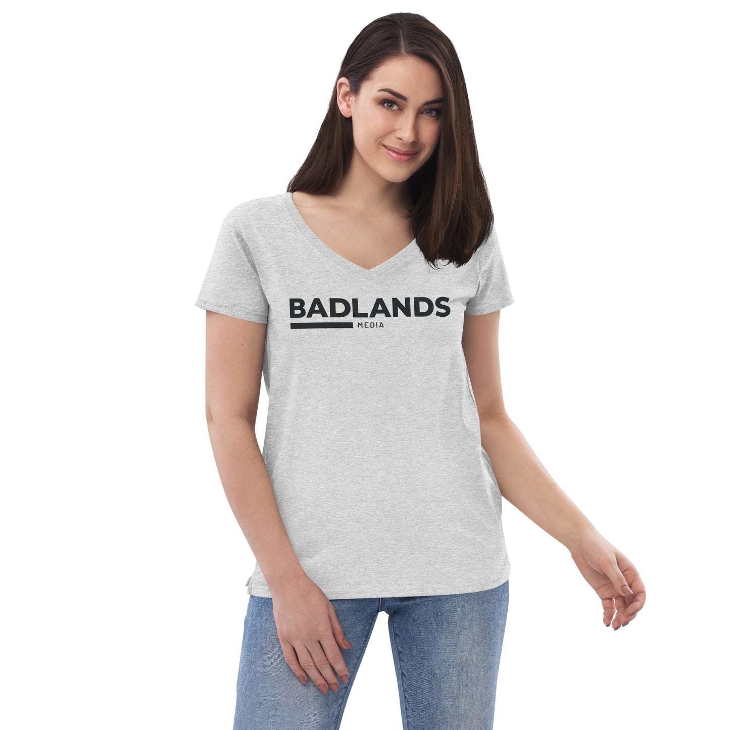 Badlands Women’s Recycled V-Neck T-Shirt (black logo)