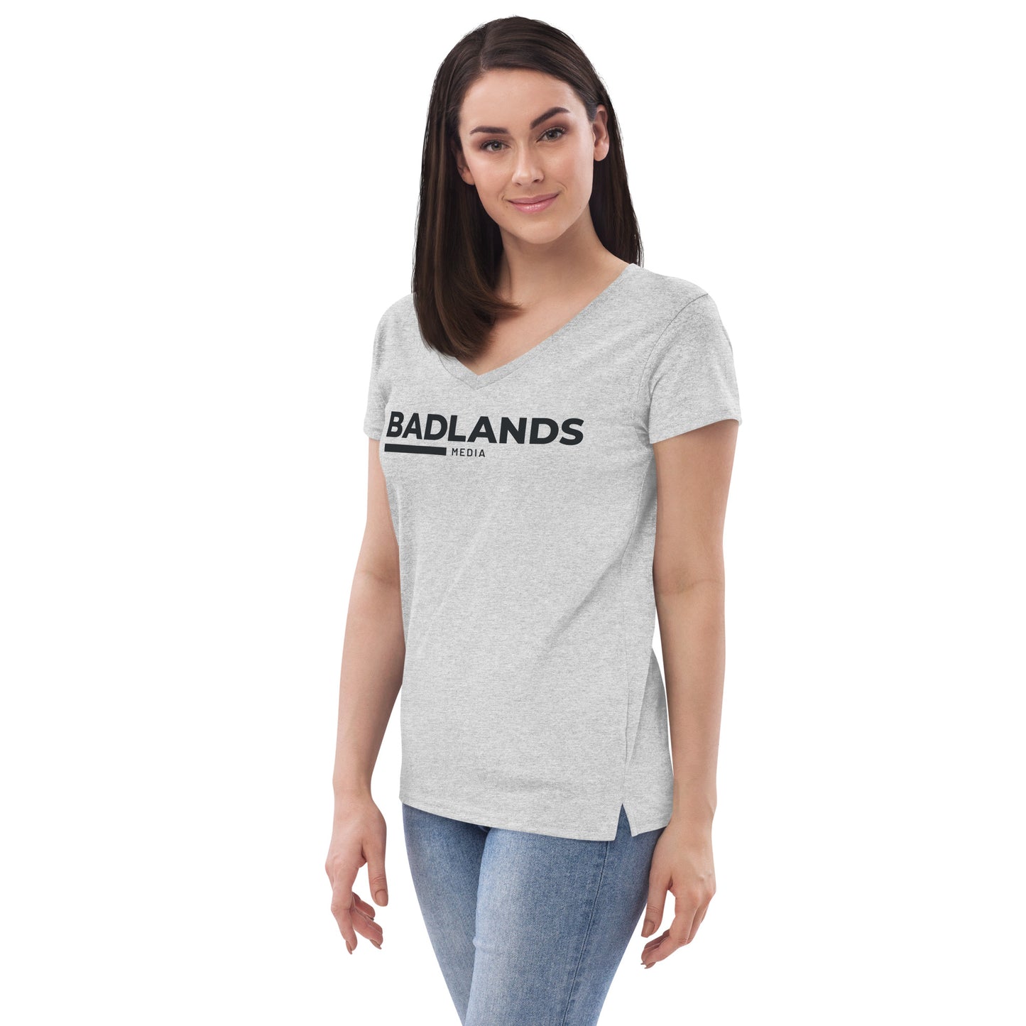 Badlands Women’s Recycled V-Neck T-Shirt (black logo)